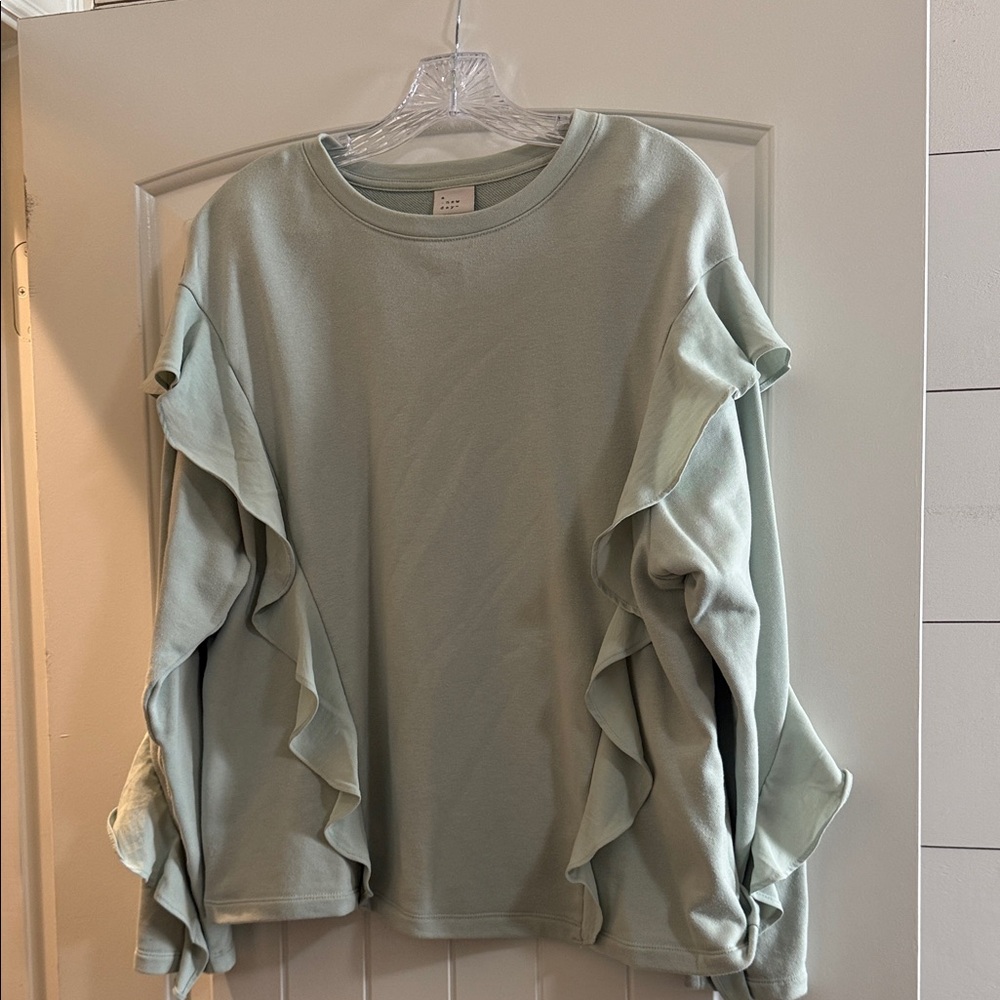a new day Mint Ruffle Sleeve Sweatshirt